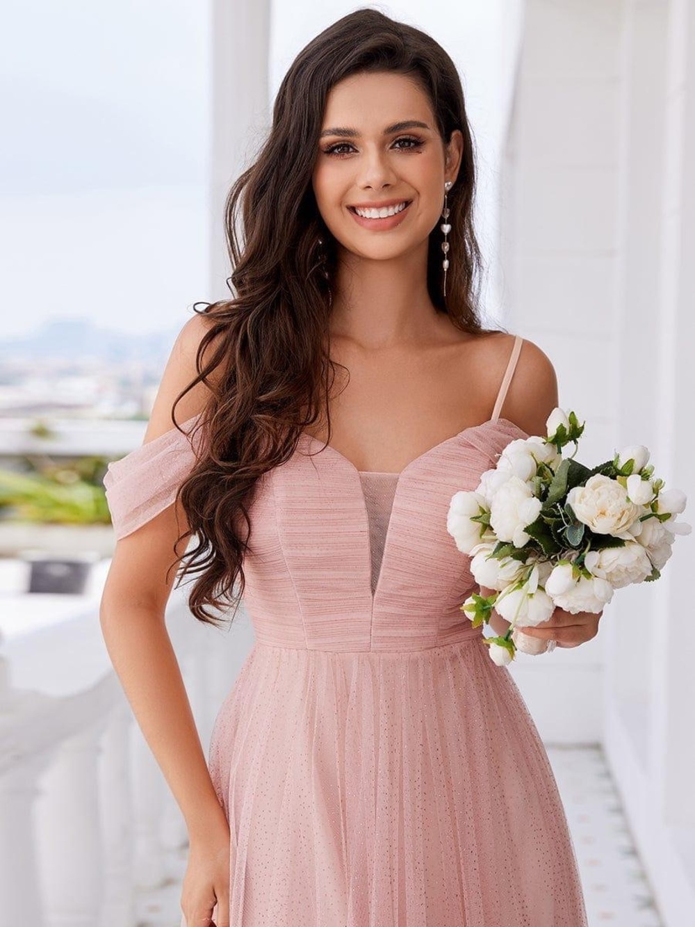Ever Pretty Dusty Pink One-Shoulder Tulle Gown